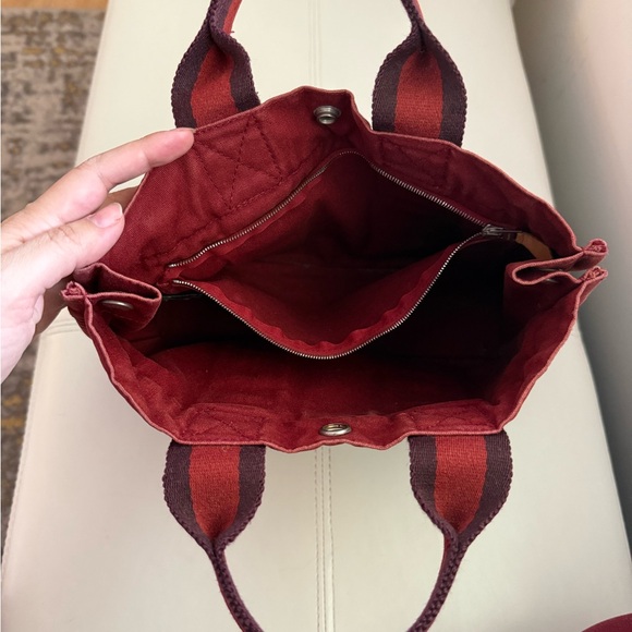 HEREMES Fourre-Tout PM Red Canvas Tote Bag with Stripes - Picture 11 of 13